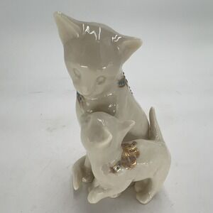 Lenox Jewels Collection Porcelain Cat Figurine White Gold Blue Bow